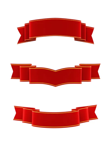 Set of shiny red ribbons with gold strips — Stock Photo, Image