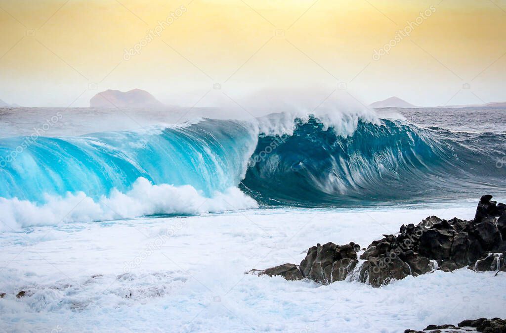 Ocean Wave big, sunset, sunrise. High quality photo