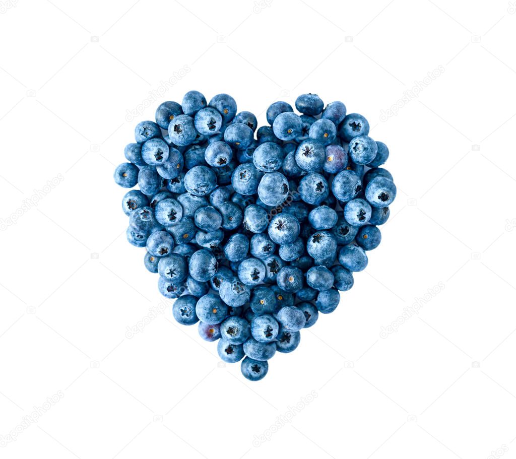 Blueberry heart shape symbol concept for healthy eating and lifestyle. High quality photo