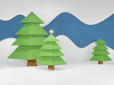 3D render - görüntüler mutlu noel arkaplanı, Noel arkaplanı, kış manzarası, bayram yeni yıl konsepti