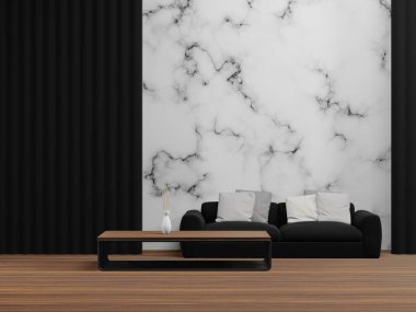 3D render - Modern ve minimalist tarzda oturma odası iç mimarisi, konforlu ev arka planı, basit iç mimari duvar modeli.