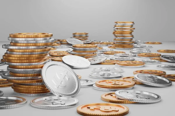 Rendering Image Zlatých Mincí Šedých Mincí Finanční Cíl Úspory — Stock fotografie