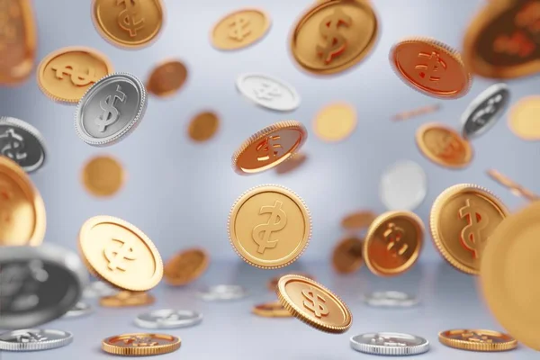 Рендеринг Изображение Золотых Серых Монет Экономия Денег Концепции Финансовой Цели — стоковое фото