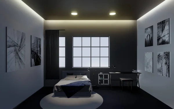 Render Slaapkamer Interieur Moderne Minimalistische Stijl Comfortabele Achtergrond Wandmodel Eenvoudig — Stockfoto