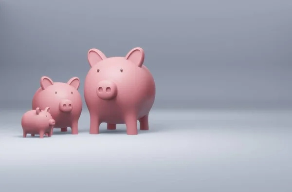 Render Piggy Bank Dengan Koin Uang Tunai Terisolasi Latar Belakang — Stok Foto