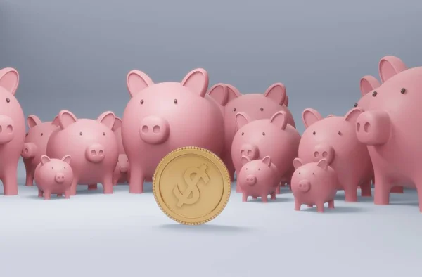 Render Piggy Bank Met Munten Geld Geld Geïsoleerd Witte Achtergrond — Stockfoto