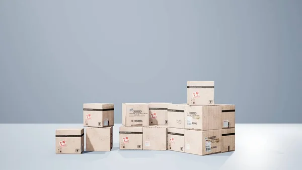 Oluşturma Beyaz Arkaplanda Izole Edilmiş Karton Kutular Kümesi — Stok fotoğraf