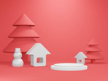 3D render - 3D render - Resim mutlu noeller kırmızı ve yeşil arkaplan, Noel arkaplan, kış manzarası, bayram yeni yıl konsepti