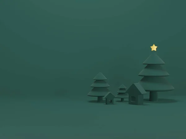 3D渲染 3D渲染 图片欢乐圣诞和绿色背景 圣诞背景 冬季风景 节日圣诞新年概念 — 图库照片