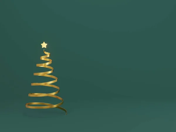 3D渲染 3D渲染 图片欢乐圣诞金色和绿色背景 圣诞背景 冬季风景 节日圣诞新年概念 — 图库照片