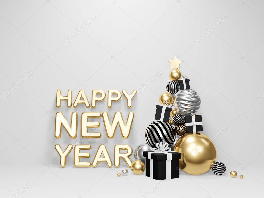 3D render - 3D Happy New Year background, Happy New Year 2021, Party poster template, Holiday, poster, header, website, holiday christmas new year concept.