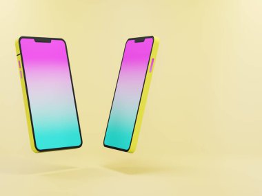 3D oluşturma - Sunum için minimalist modern model akıllı telefonlar, sunum şablonu için gerçekçi akıllı telefon modeli, Aygıt UI / UX modeli, izole şablonları görüntüle.
