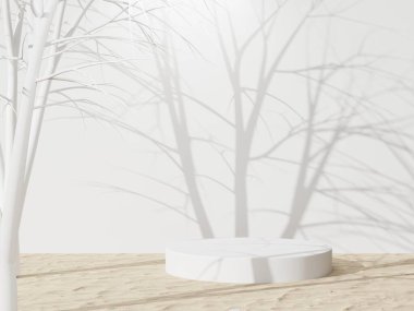 3D görüntüleme - Kum arka planda beyaz podyum, kozmetik parfüm için görüntü doğal ürün, basit temiz tasarım, lüks minimalist modelleme.