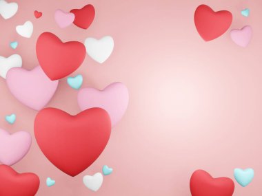 3D render - Sevgililer Günü arkaplanı 3D kalpler kırmızı, Sevgililer Günü kutlu olsun, yaratıcı konsept, romantik şablon, kırmızı ve pembe gerçekçi kağıt kalpler.