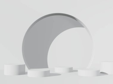 3D oluşturma - Mavi arkaplanda turuncu podyum, kozmetik parfüm için görünüm doğal ürün, basit temiz tasarım, lüks minimalist model.