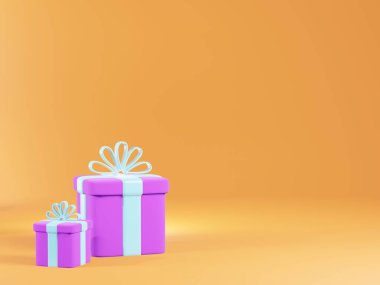 Hediye kutusu turuncu arka planda 3 boyutlu resimle izole edilmiş, Noel tatili yeni yıl konsepti