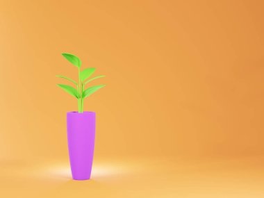 Eve düşen bir saksı. Üç boyutlu resimde turuncu arka planda izole edilmiş.