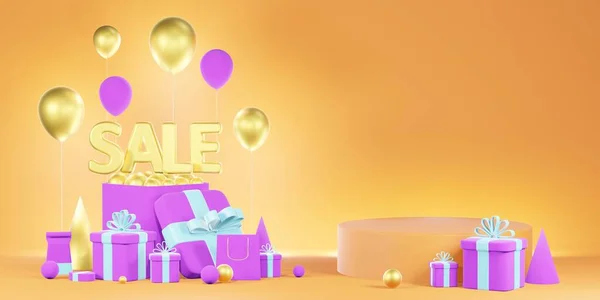 Great Discount Banner Design Rendering Golden Sale Balloon Phrase Orange — Stock Photo, Image