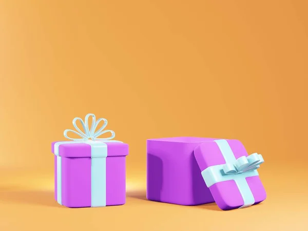 以橙色背景为背景的礼品盒3D插图 节日圣诞新年概念 — 图库照片