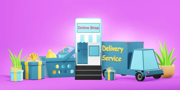 Digital marketing concept, Online delivery service concept, online order tracking, Logistics and Delivery, on mobile - 3D render