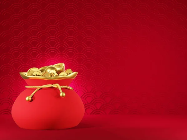 Большой Красный Счастливый Мешок Мешок Денег Золотая Сумка Китайский Лунный — стоковое фото