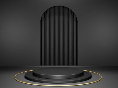 Mavi arka planda ürün gösterimi için yuvarlak mavi podyum, ürün gösterimi, lüks minimalist modelleme - 3D