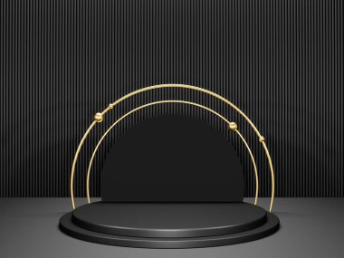 Mavi arka planda ürün gösterimi için yuvarlak mavi podyum, ürün gösterimi, lüks minimalist modelleme - 3D