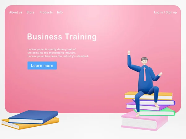 Ilustracja Kreskówka Businessman Badania Temat Pracy Business Training Web Banner — Zdjęcie stockowe