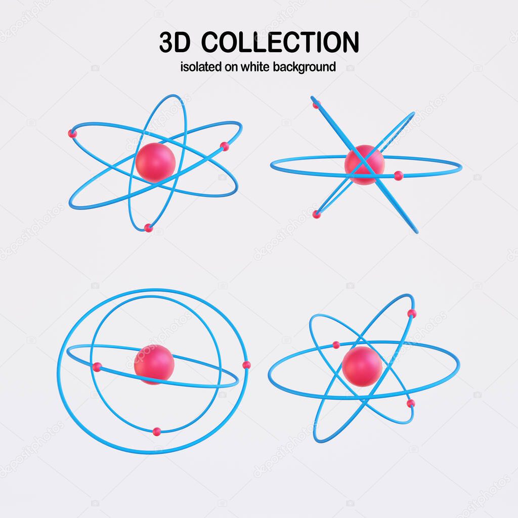 Atomic structure isolated on white background, Science equipment - 3D render
