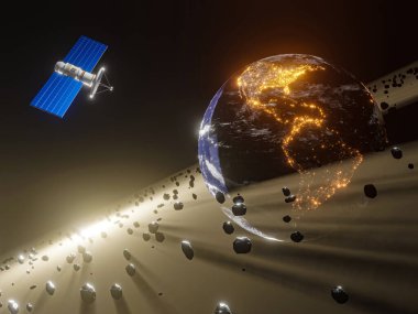 Dünya 'nın bir uzay arkaplanındaki görüntüsü, Güneş sistemindeki gezegen, galaksi, evren - 3D görüntüleme