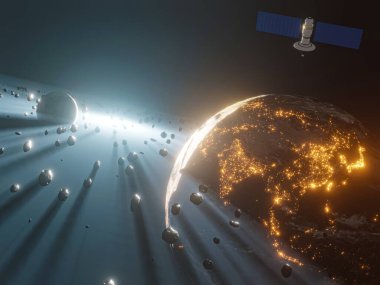 Dünya 'yı ve ruh halini bir uzay arka planında görmek, güneş sistemindeki gezegen, galaksi, evren - 3D görüntüleme