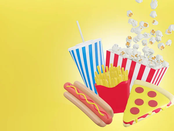 3D image Food and beverage on yellow background, Minimal background, fast food concept - 3d illustration