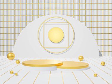 Beyaz podyum, arka planda en az yer alan beyaz podyum, kozmetik parfüm için görünüm doğal ürün, basit temiz tasarım, lüks minimalist modelleme - 3d