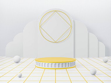 Beyaz podyum, arka planda en az yer alan beyaz podyum, kozmetik parfüm için görünüm doğal ürün, basit temiz tasarım, lüks minimalist modelleme - 3d