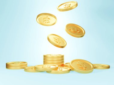 Para, büyük para ikonu, büyük para ikonu. Mavi arka planda izole edilmiş yüzlerce dolar, tasarruf edilen finansal amaç kavramı - 3D oluşturma