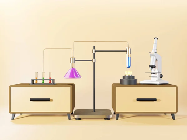 3D画像科学機器 実験室機器 カラフルな液体で試験管とフラスコのコレクション 3Dレンダリング — ストック写真