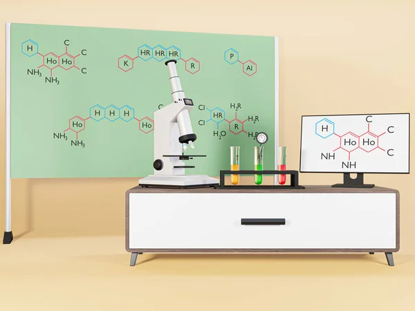 Bild Vetenskaplig Utrustning Laboratorieutrustning Insamling Provrör Och Kolvar Med Färgglad — Stockfoto