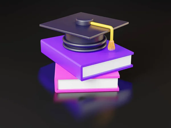 Graduation Cap Isolate Black Background Education Concept Render Illustratio — Stock Photo, Image