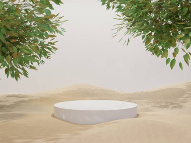 Kozmetik ürün sunumu için minimal beyaz podyum görüntüsü, kaide veya platform arkaplanı - 3d oluşturma