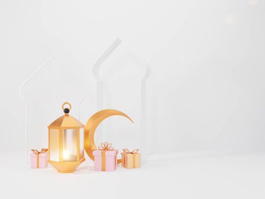 Cami, karikatür tarzı, afiş, indirim, sunum ile İslami dekorasyon geçmişi - 3D illüstrasyon