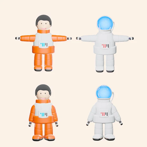 Cartoon Figuren Astronautenanzug Isolieren Weißen Hintergrund Galaxie Weltraumforschung Render — Stockfoto