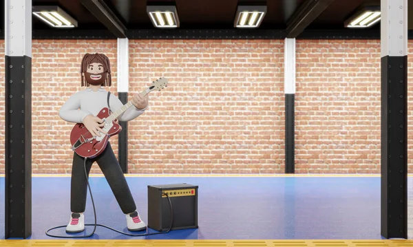 Stripfiguur Man Die Gitaar Speelt Zingt Metrostation Render — Stockfoto