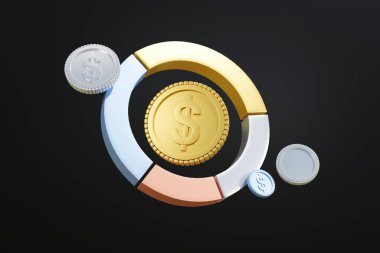 Para ve el dairesel oklar çizer. Nakit akışı konsepti - 3D oluşturma