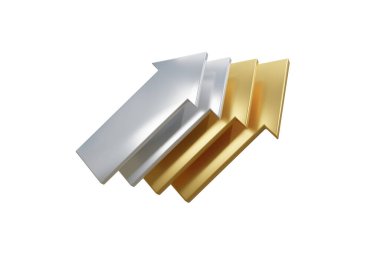 3 boyutlu altın dolar işareti iş başarısı için bir büyüme oku konsepti çizelgesi ile izole