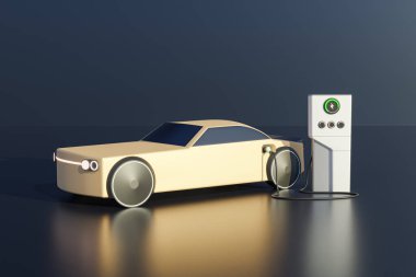 Elektrikli araba şarj eden batarya beyaz arka planı, şarj istasyonu, Yeşil Teknoloji, dünyayı kurtarma kavramı