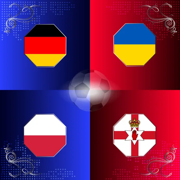 UEFA EURO 2016 football with flags of group C — Stock Vector