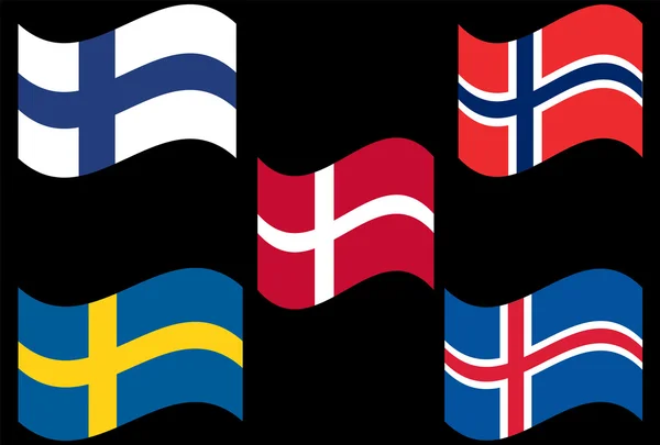 Battenti bandiera Scandinavain Contries — Vettoriale Stock