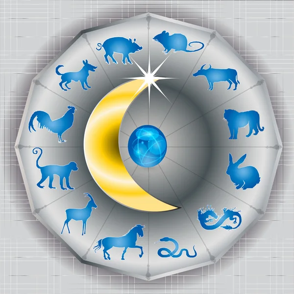 Segno zodiacale cinese sulla Luna — Vettoriale Stock