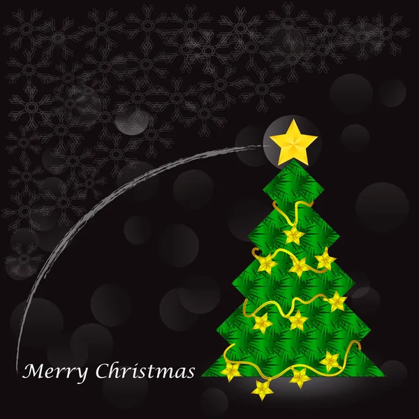 208. Árbol de Navidad blanco estrella dorada y copo de nieve blanco sobre rojo — Vector de stock