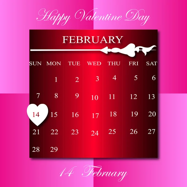 Happy Vaentine Day on February calendar in pink  square backgrou — Stock Vector